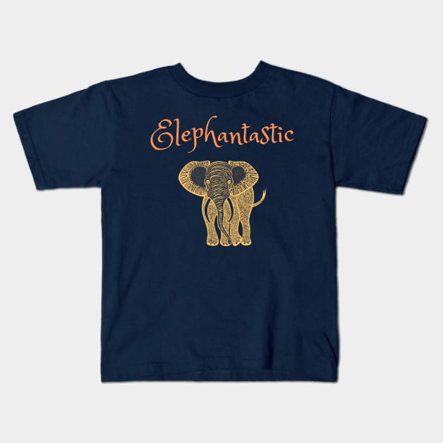 Elephantastic - orange and yellow Kids T-Shirt by Green Paladin